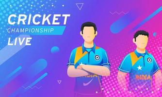 Live Cricket Championship Banner Design with Cartoon Indian Players on Abstract Gradient Background. vector