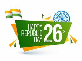 26 enero contento república día póster diseño con ashoka rueda y indio bandera en blanco antecedentes. vector