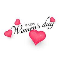 Happy Women's Day Font Decorated Red Glossy Hearts on White Background. vector