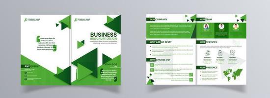 Double Sides Of Business Bi-Fold Brochure Design In Green And White Color. vector