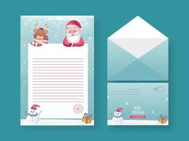 Merry Christmas Happy New Year Empty Letter Or Card With Double-Sides Envelope On Blue Background. vector