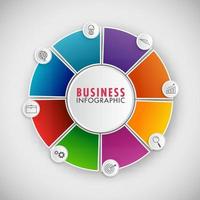 Colorful Circle Infographic Flowchart with Icons on Light Grey Background for Business Concept. vector