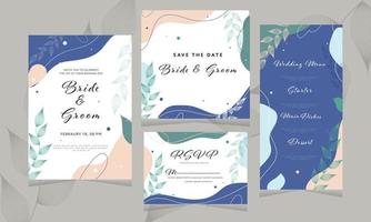 Abstract Wedding Invitation Card Design Like As Save The Date, RSVP and Menu Details. vector