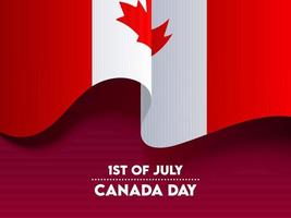 Wavy Paper Flag of Canada on Dark Red Background for 1st Of July Independence Day Celebration. vector