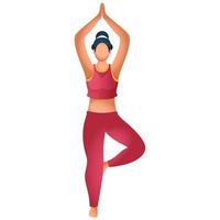 Faceless Young Girl Character in Vrikshasana or Tree Pose. vector