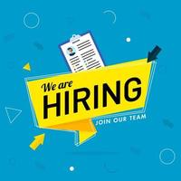 We Are Hiring Label, Ribbon with Resume on Blue Background for Join Our Team Concept. vector