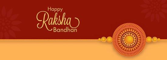 Happy Raksha Bandhan Font with Round Shape Pearl Rakhi on Brown Red and Yellow Background. vector