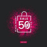 Black Friday Sale Poster Design with 50 Discount Offer and Pink Dust Particles Splash Background. vector