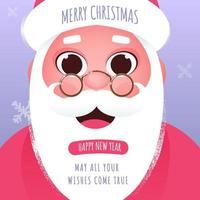 Cartoon Santa Claus Face With Noise Effect On Light Purple Background For Merry Christmas Happy New Year Celebration. vector