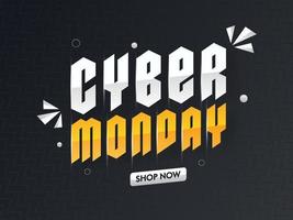 Stylish Cyber Monday Text with Triangle Elements on Black Zig Zag Pattern Background. vector