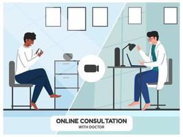 Illustration of Patient talking from video call with a doctor for Online Consultation Concept. vector