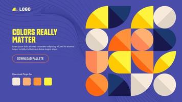 Colors Really Matter Landing Page Design with Colorful Geometric Elements on Purple Background. vector