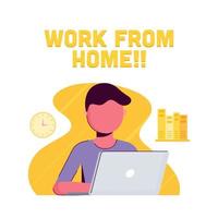 Working from home in quarantine. Vector Illustrations of Working at Home Concept. People at Home.