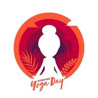 International Yoga Day Concept with Silhouette Girl Meditating in Lotus Pose on Abstract Nature View Background. vector