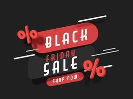 Black Friday Sale Text with 3D Red Percentage Symbols on Dark Background. Can be used as poster design. vector