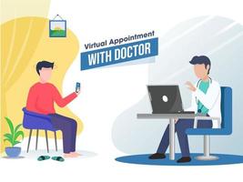 Illustration of Patient Consulting a Doctor Through Video Call for Virtual Appointment. vector