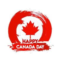 Happy Canada Day Text with Maple Leaf and Red Brush Stroke Effect on White Background. vector