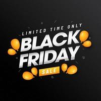 Limited Time Only Black Friday Sale Text With Orange Balloons On Dark Background. vector