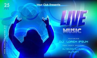 Live Music Invitation, Banner or Flyer Design with Silhouette Dancing Female and Event Details on Gradient Abstract Background. vector