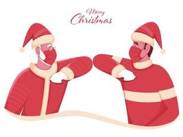 Santa Claus And Man Greets Each Other By Touching Their Elbows On The Occasion Of Merry Christmas For Avoid Coronavirus. vector