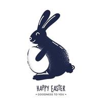 Cartoon Bunny holding a Egg with Grunge Particle Effect on White Background for Happy Easter, Goodness To You. vector