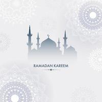 Ramadan Kareem Text with Mosque on Grey Mandala Pattern Background. vector