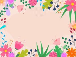 Light Peach Background Decorated with Colorful Flowers, Leaves and Berry Branches. vector