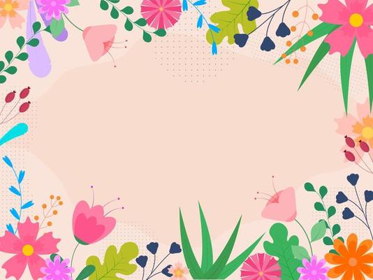 Light Peach Background Decorated with Colorful Flowers, Leaves and Berry Branches.