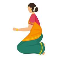 Side View Of Indian Woman Sitting On White Background. vector