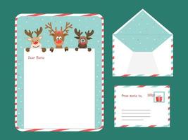 Dear Santa Letter Or Greeting Card With Space For Text And Double-Sides Envelope Present. vector