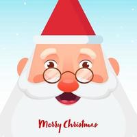 Merry Christmas Celebration Poster Design with Cheerful Santa Claus Face on Light Blue Background. vector