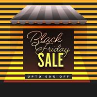 UP TO 60 Off for Black Friday Sale Poster Design with Shop Illustration. vector