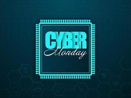 Cyber Monday Text on Paper Cut Chip and Teal Green Hexagon Pattern Background. vector
