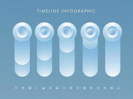 Presentation Business Infographic Timeline Template Design with Glossy Five Options and Line Art Icons on Blue Background. vector