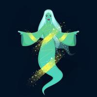 Female Ghost Character with Yellow Brush Noise Effect and Lights Effect on Blue Background. vector