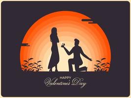 Silhouette Man Propose To His Girlfriend On Evening View Background For Happy Valentine's Day Celebration. vector