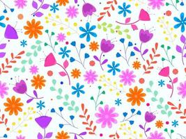 Seamless Colorful Flower and Leaves Decorated on White Background. vector