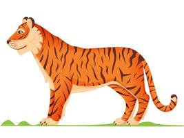 Side View Cartoon Tiger In Orange And Brown Color. vector