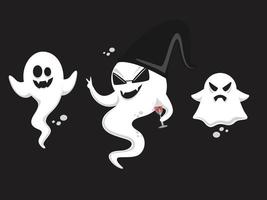 Cheerful Ghosts Character in Different Poses on Black Background. vector