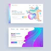 Gradient Abstract Landing Page Design Set for Creative Design Agency. vector