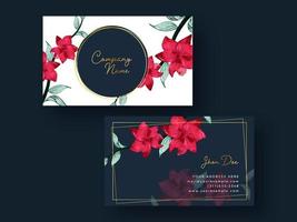 Front And Back View Of Business Card Template Layout With Red Flowers. vector