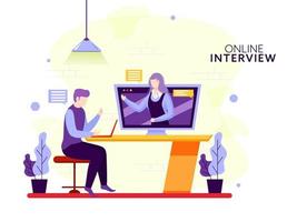 Faceless Businessman And Woman Taking Video Calling Each Other From Digital Devices For Online Interview Concept. vector