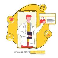 virtual del doctor consulta concepto establecido póster diseño para publicidad. vector