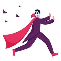 Cartoon Vampire running away from bats on white background. vector