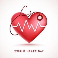 3D Glossy Heartbeat Checkup By Stethoscope on White Background for World Heart Day. vector