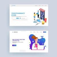 Responsive Web Banner or Landing Page Design for Pharmacy Store and The Best Doctor. vector