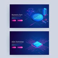 Biometric Tech and eSim Technology Concept Based Web Banner Design. vector