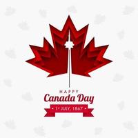 1st July, 1867 Happy Canada Day Concept with Paper Layer Cut Maple Leaf and CN Tower on White Background. vector