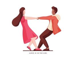 Faceless Modern Young Couple Dance with Holding Hands on White Background. vector
