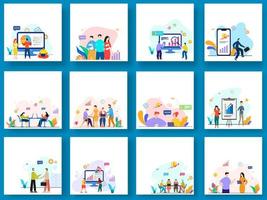 Business People Working Together with Infographic Elements in Different Platforms. vector